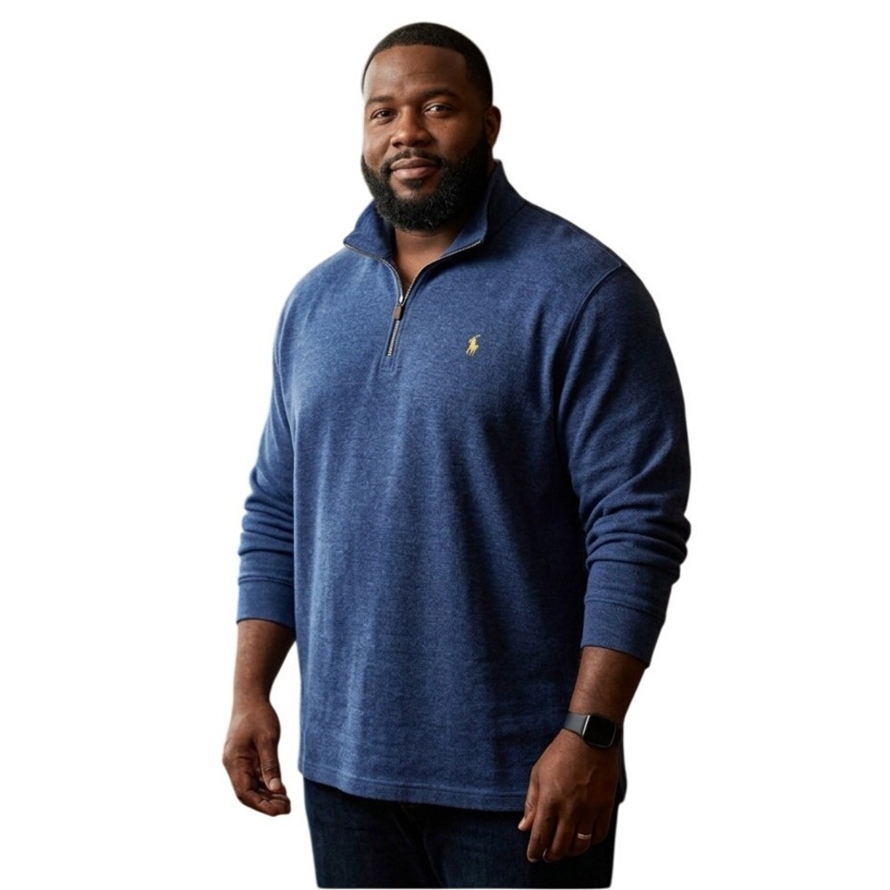 Polo Ralph Lauren Mens 4XLT Blue Heathered Quarter-Zip Sweater‎ NWOT